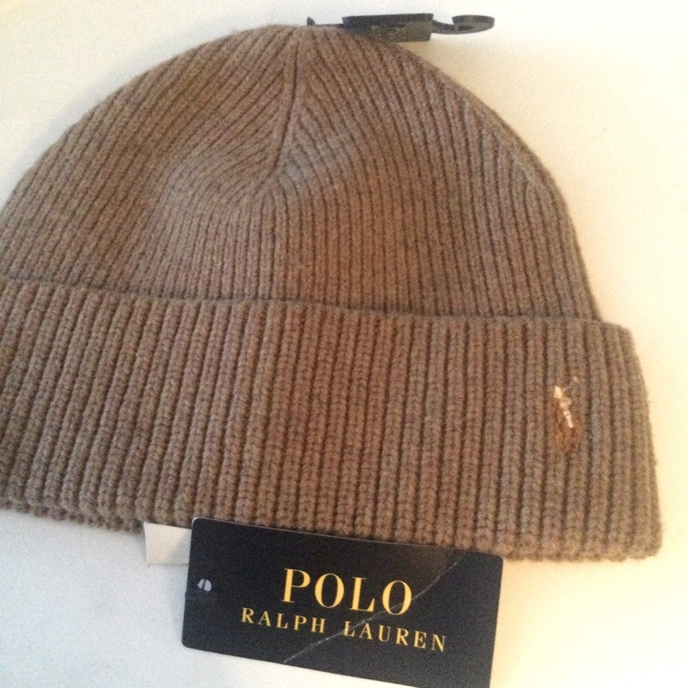 POLO RALPH LAUREN MERINO WOOL RIB KNIT BEANIE HONEY BROWN OS NWT